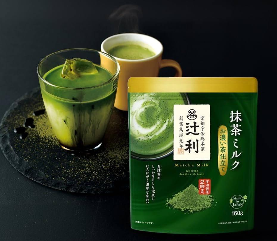 Matcha Milk Uji Double Rich Latte by Tsujiri, 160G Resealable Bag Made in Kyoto Japan