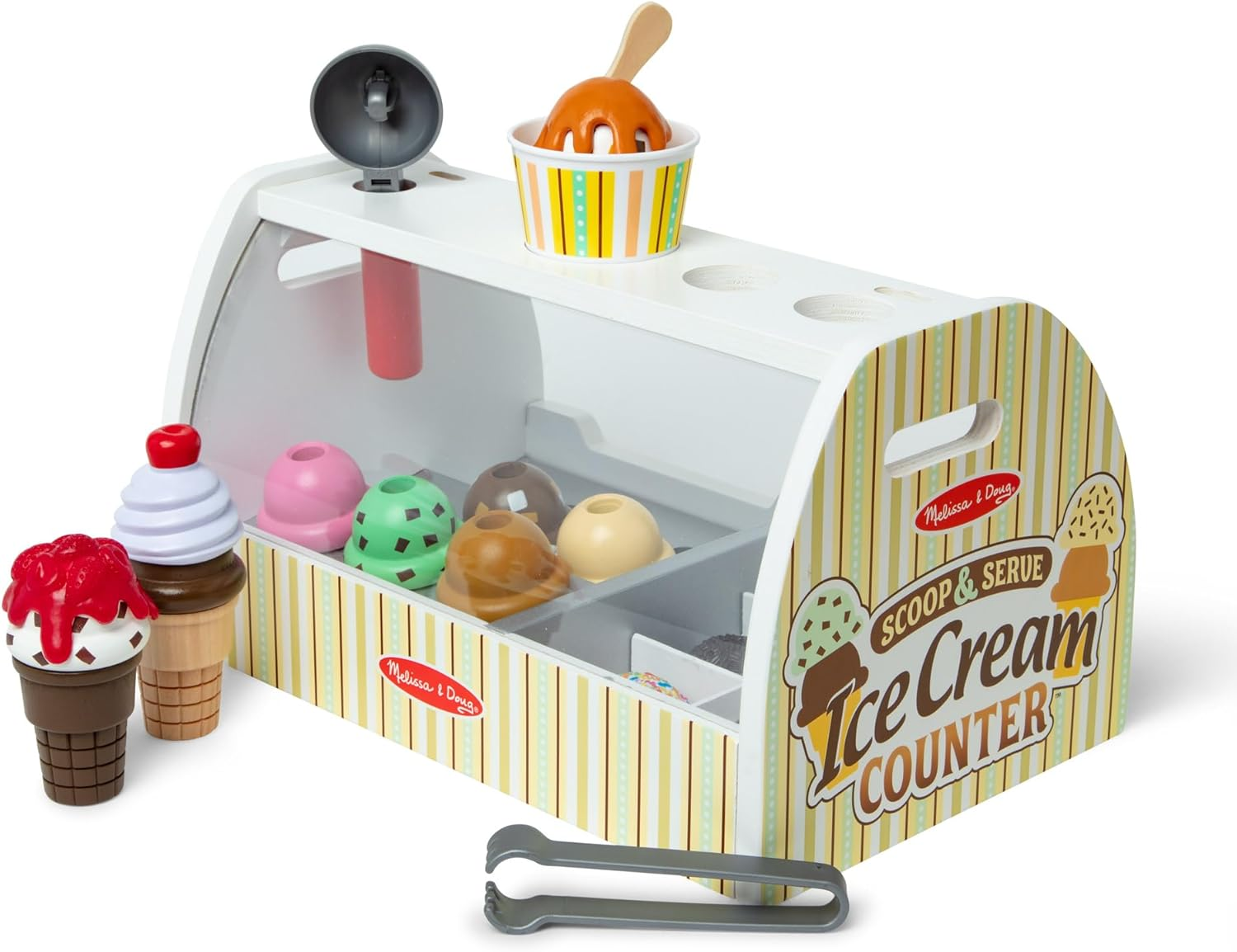 Melissa & Doug Wooden Scoop & Serve Ice Cream Counter (Play Food and Accessories, 28 Pieces, Realistic Scooper, Great Girls and Boys - Best for 3, 4, 5 Year Olds and Up) image number 6