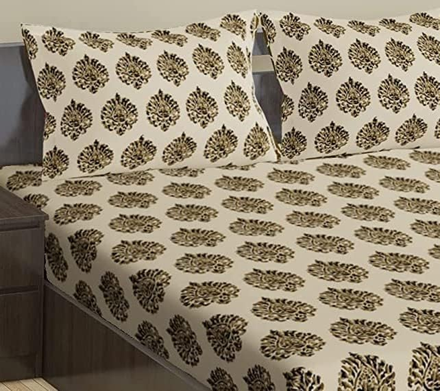 Trance Home Linen 200TC 100% Cotton Queen Size Printed Bedsheet | Bedding Set of Queen Size Flat Bed Cover with 2 Pillow Covers (86X104 Inch | 7.1Ft X 8.6Ft - Damask Forest Green) image number 2