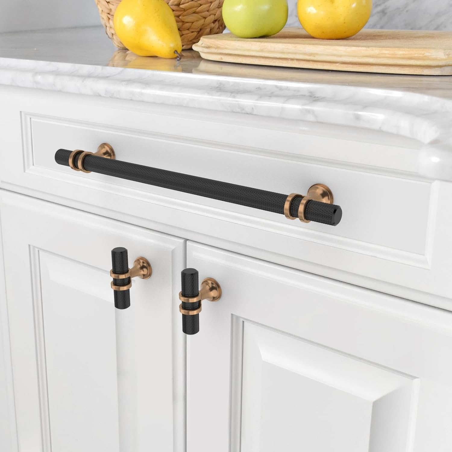Asidrama 6 Pack 10 Inch(254Mm) Knurled Matte Black and Champagne Bronze Kitchen Cabinet Handles, Cabinet Pulls Kitchen Cabinet Hardware Cupboard Handles Drawer Pulls image number 5
