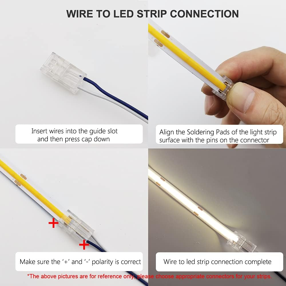 2-Pin COB LED Strip Connectors 8Mm Unwired Clips Solderless Adapter Terminal Extension Connection for 12V High Density LED Strip Lights image number 3