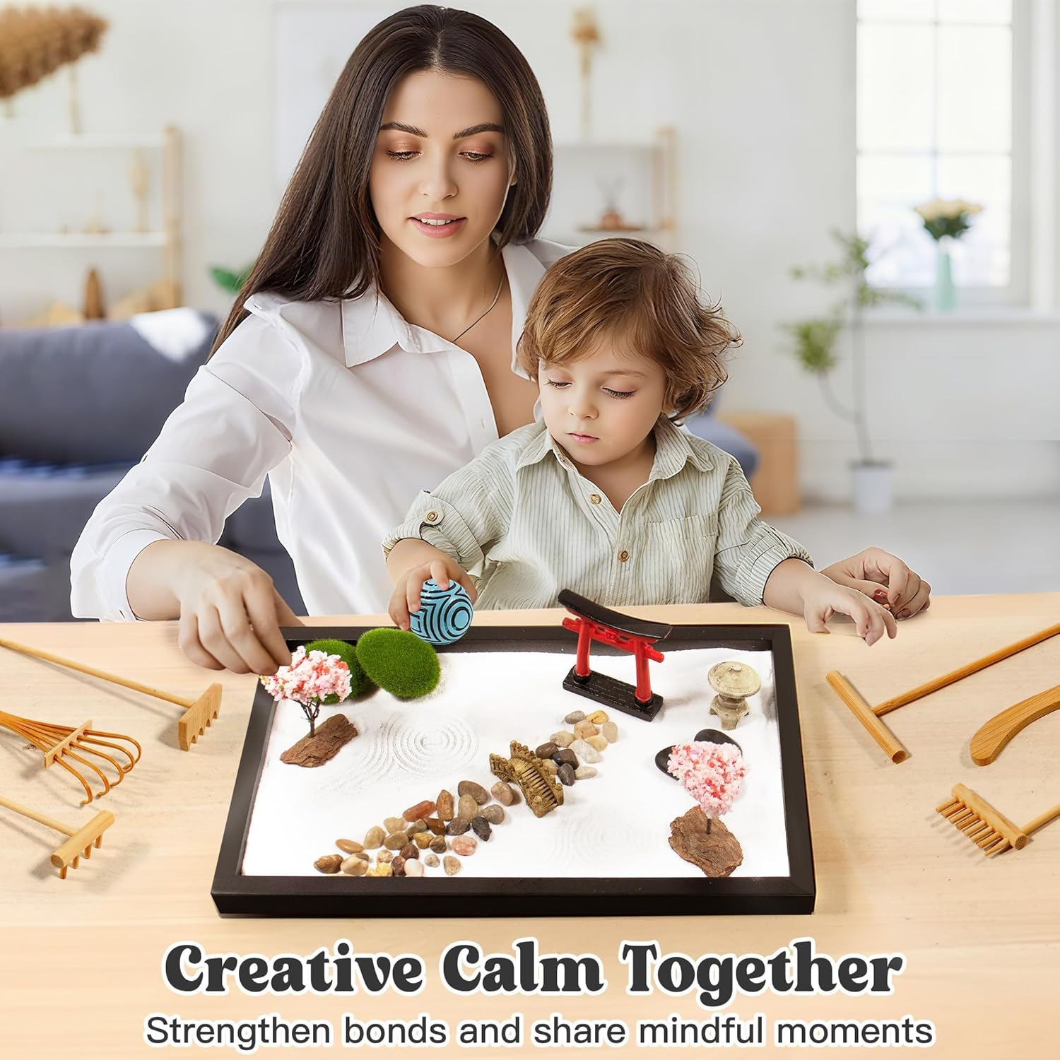 Zen Garden Kit for Desk Decor &ndash; Japanese Mini Zen Sand Garden with 10+ Tools & Accessories, Bamboo Rakes, Torii Gate, Incense Holder & Gift Box &ndash; Stress Relief Desk Ornament for Home & Office