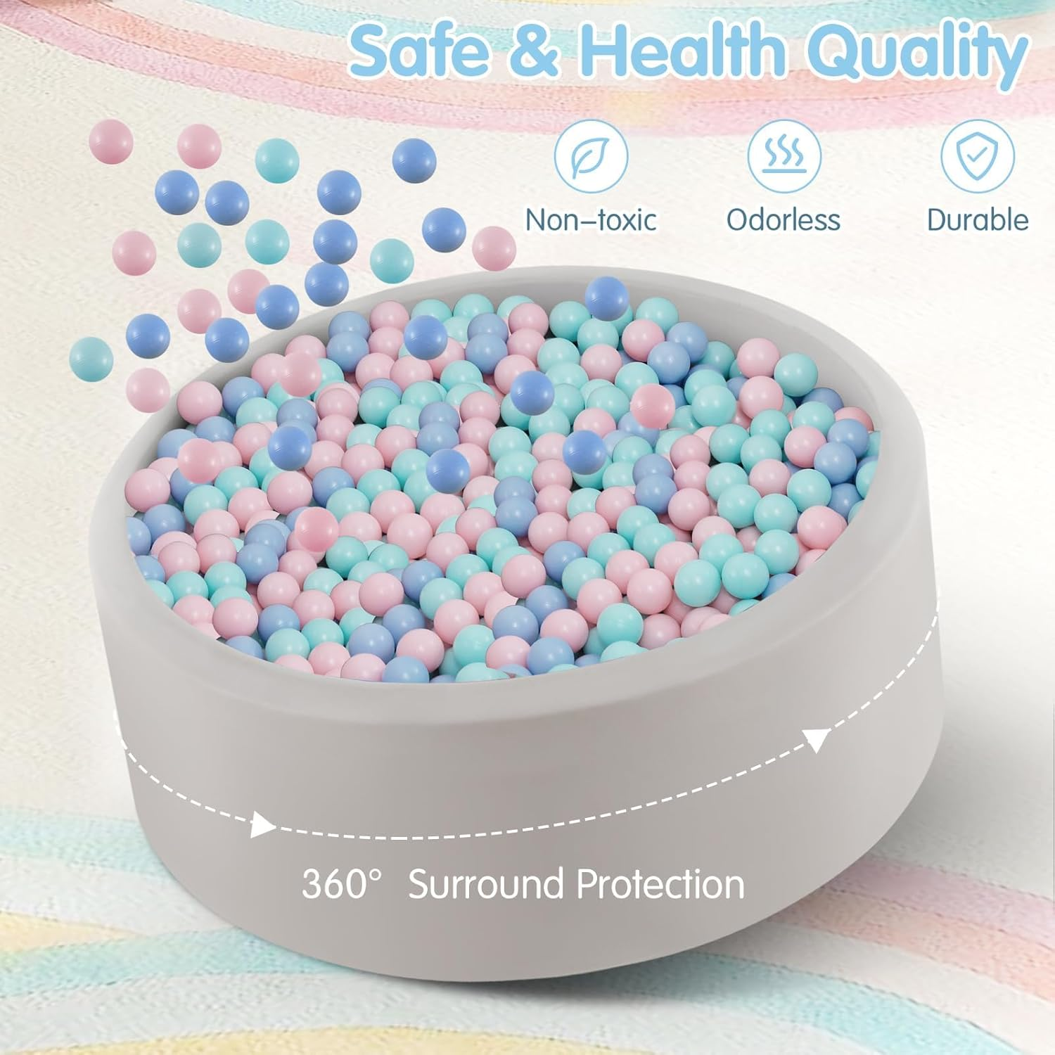 INFANS Foam Ball Pit for Toddlers with 200 Balls, 90X30Cm Large round Ball Pool Playpen with Soft Memory Sponge Pad, BPA Free Kids Babies Indoor Outdoor (Gray) image number 6