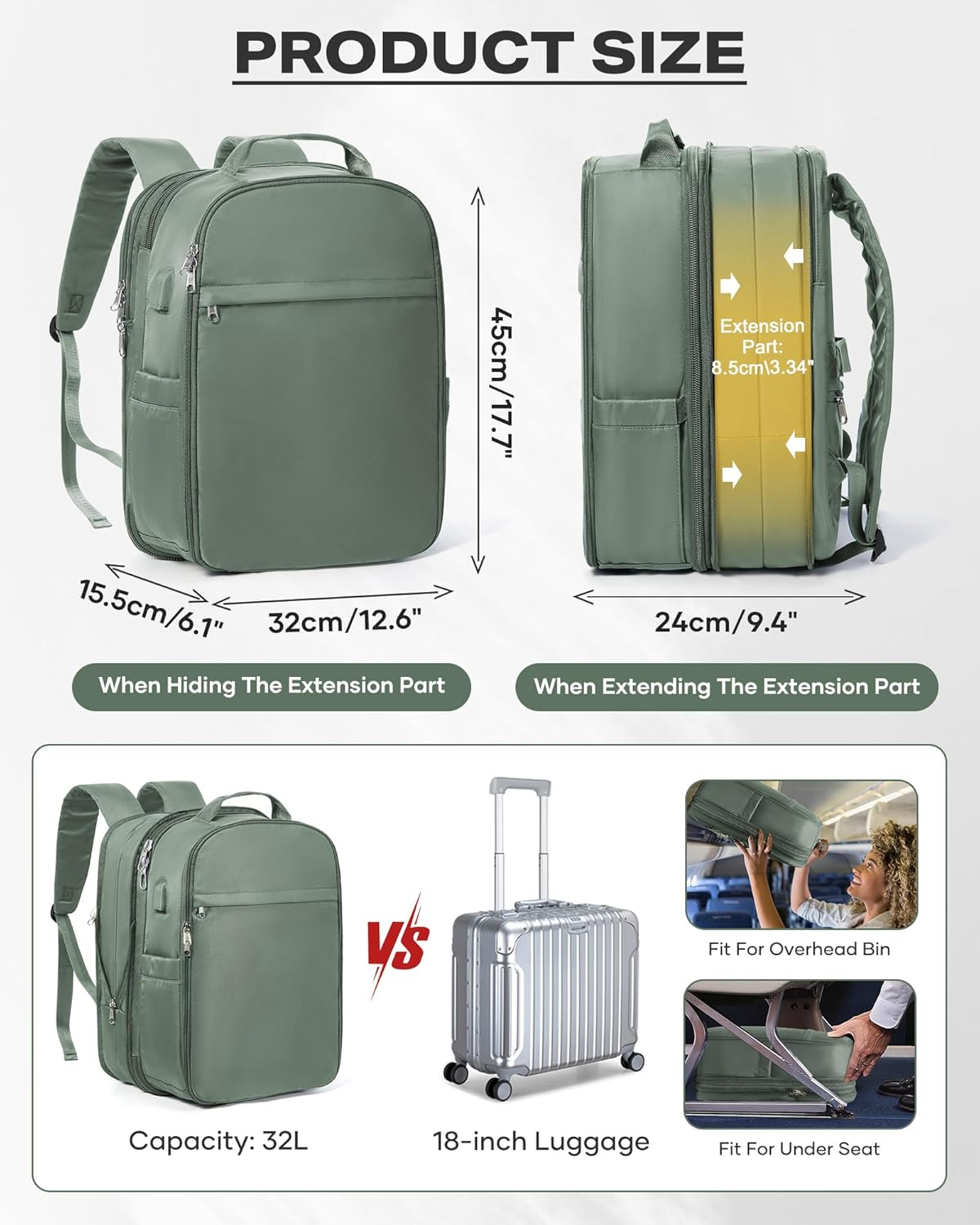 Wepadre Vacuum Backpack Travel with Pump Vacpack Expandable Travel Backpack with Vacuum System, Army Green, 1 Inch (Not Expanded) image number 1