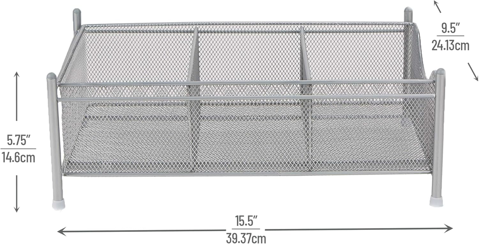 Mind Reader Accessory Organizer, Supply Storage, Makeup, Crafts, Office, Kitchen, Metal Mesh, 15.5" L X 9.38" W X 5.4" H, Silver image number 4