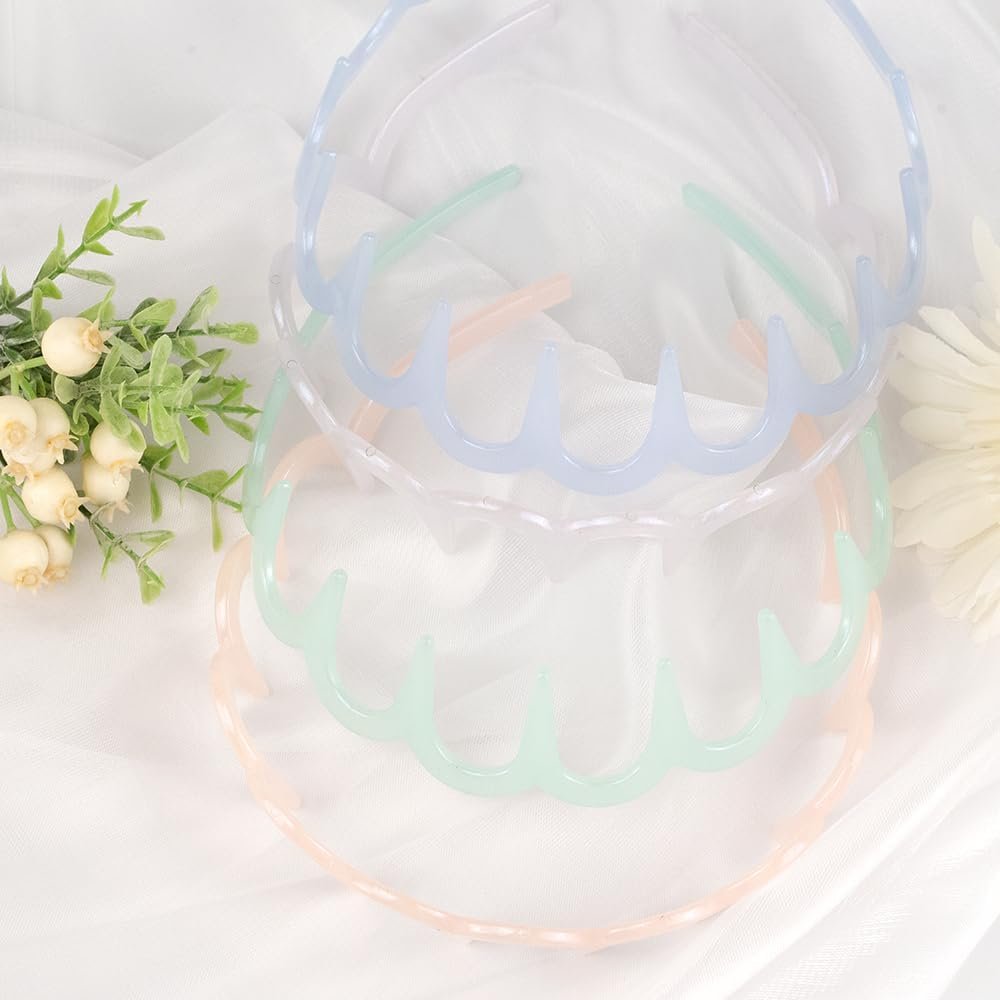 4 PCS Zig Zag Headbands Plastic Wavy Headband Soft Macaroon Color Hair Head Band Comb with Teeth Hoop Accessory for Women Men Girls image number 1