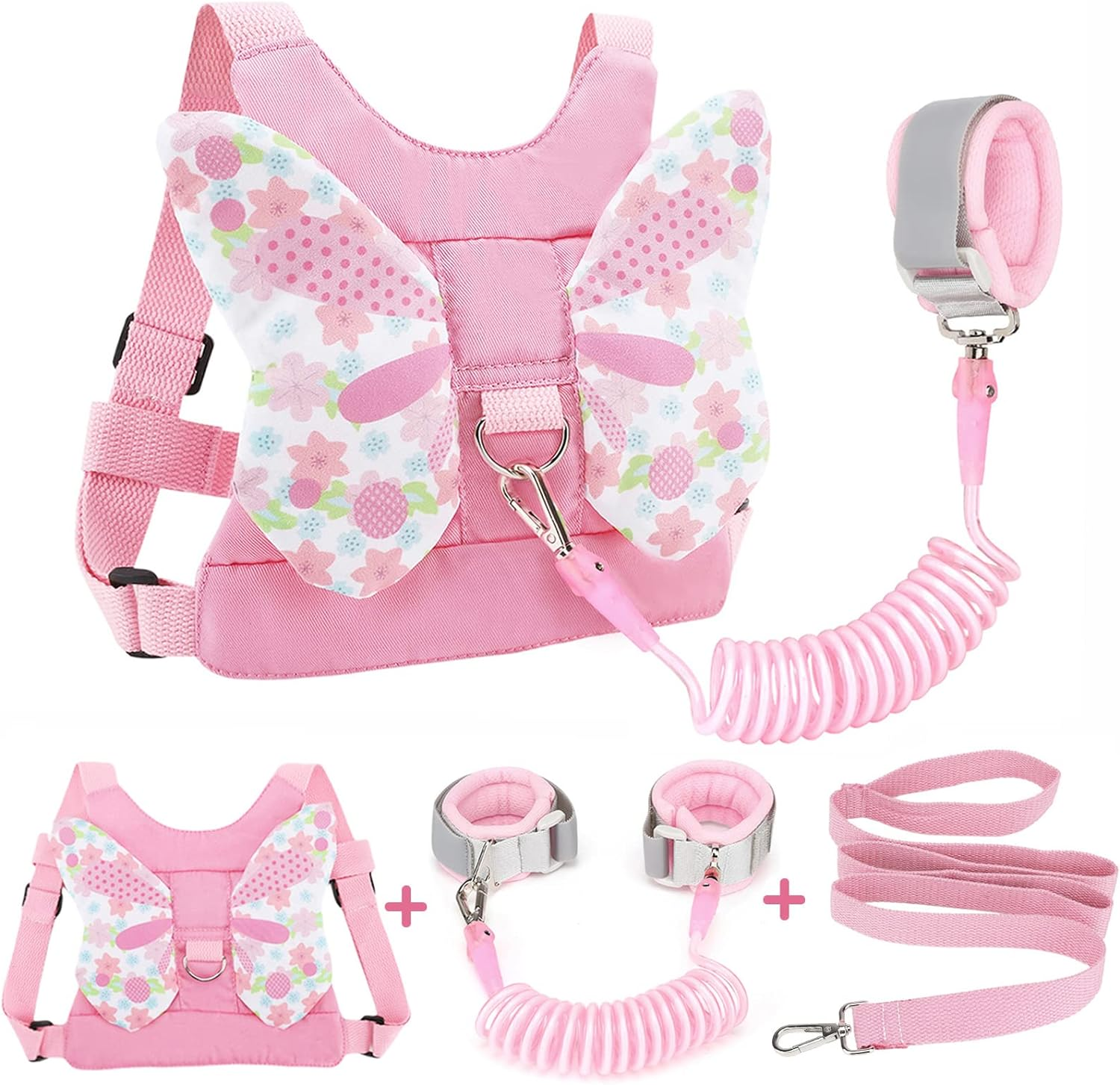 Accmor 3 in 1 Toddler Harness Leashes + anti Lost Wrist Link, Kids Harness Children Leash for Girls, Child anti Lost Leash Baby Cute Harness Belt Strap Hold Kids Close While Walking