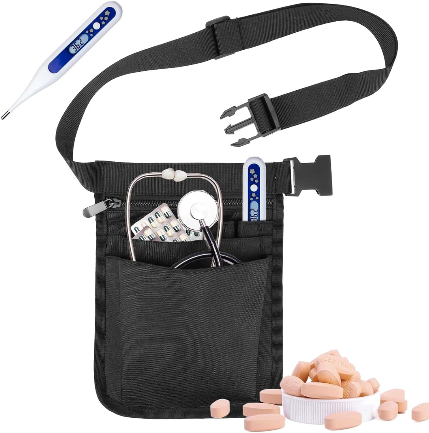 Multi Pocket Nurse Bag, Nurse Fanny Pack Nursing Waist Pouch Multi Pocket Utility Belt Bag Multi Pocket Nurse Bag Organizer Belt for Nurse Pack Pocket Nurse Bag (Black) image number 4