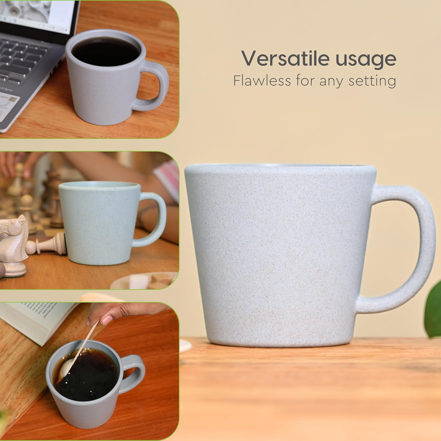 Eha Earth-Friendly Majestic Coffee Mug Set of 2 |12 Oz|Made with Rice Husk & Bamboo Fibers|Microwave Safe|Hot & Cold Coffee Cup, Milk & Tea Cup | Mugs for Coffee Pack of 2 Azure image number 6