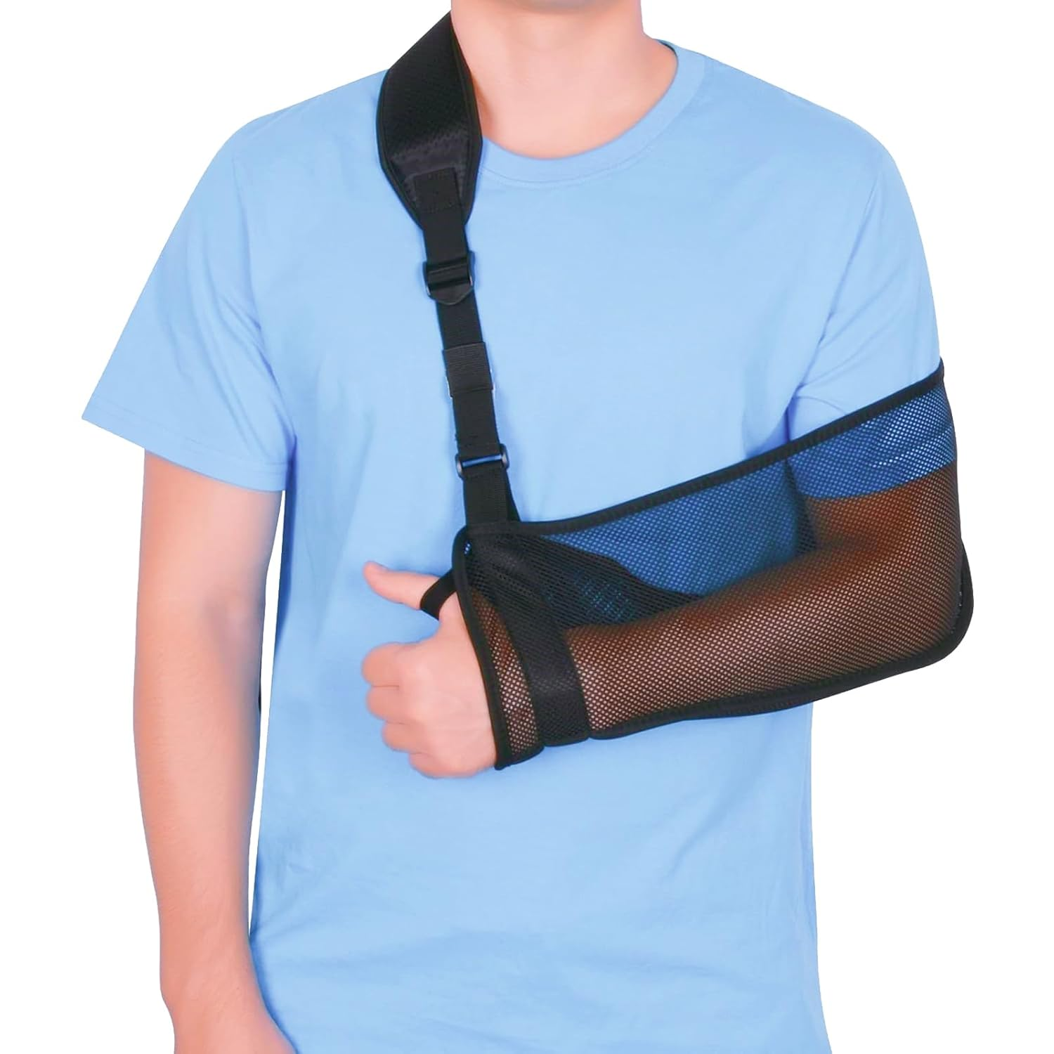 MYLEUS Mesh Arm Sling Shoulder Immobilizer - Adjustable Lightweight Breathable Support Brace for Injured Arm - Fits Left/Right Arm Men Women Adults (Black, L) image number 4