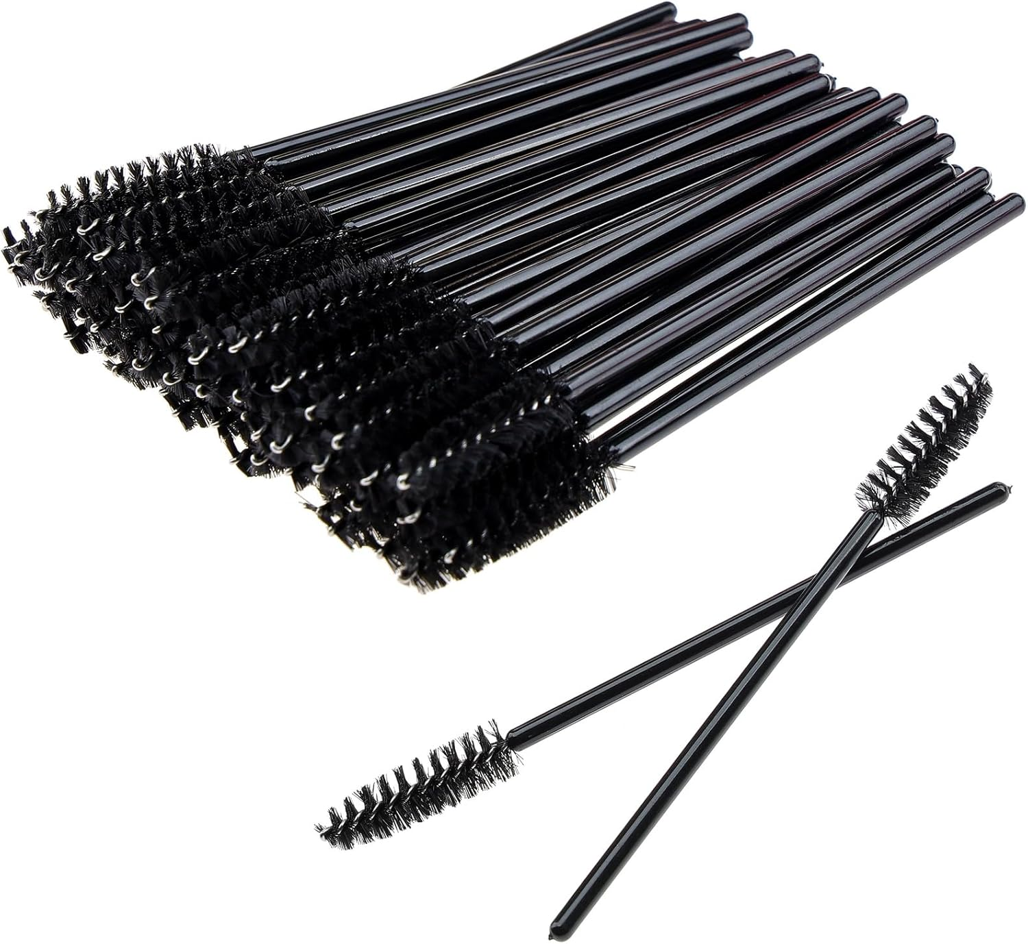 Ukerdo 50Pcs Extensions Mascara Wands Spoolie Brush Disposable Eyelash Cosmetic Cleansing Applicators Eyebrow Lash Comb Tool Kits Black Handle