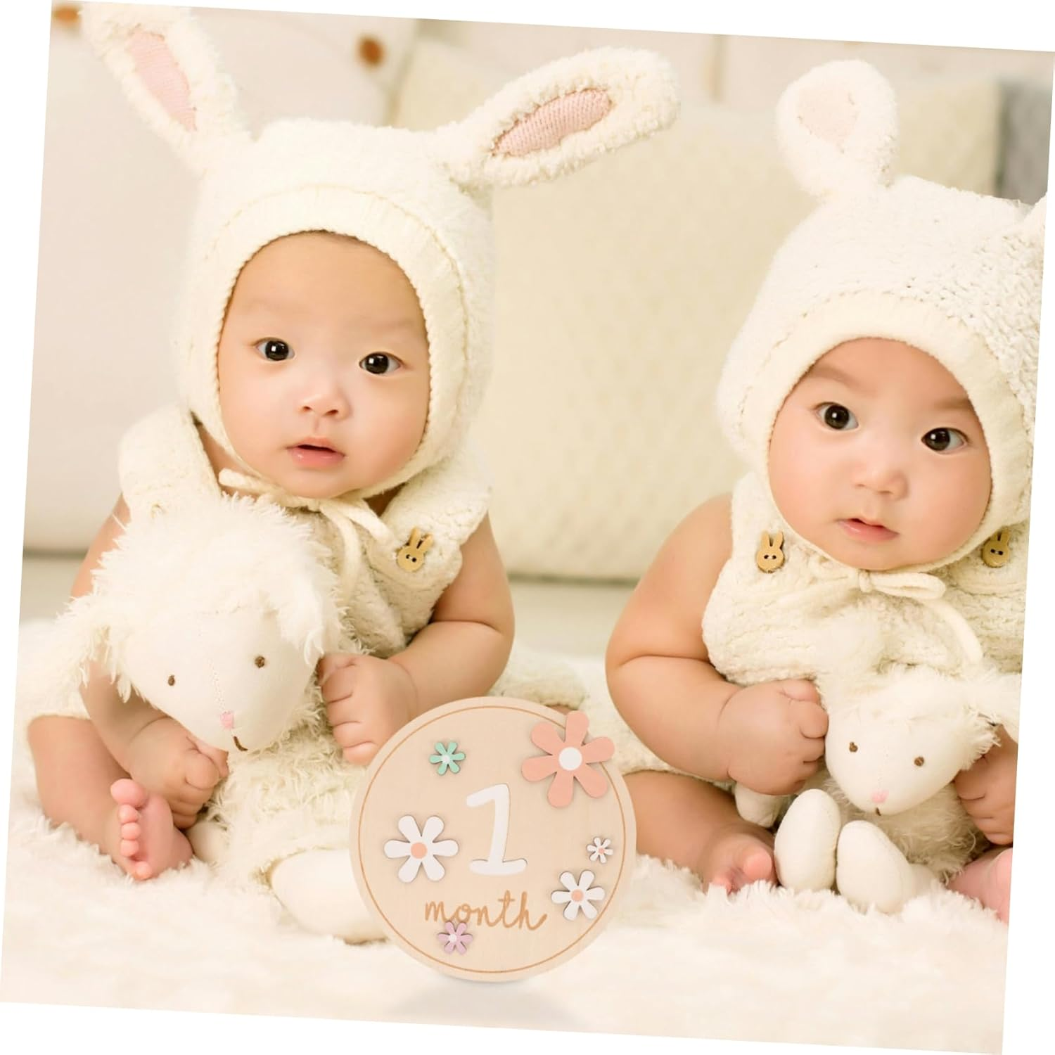 Yardwe Monthly Milestone Cards Newborn Ink Print Pads Wooden Signs for Nursery Months Newborn image number 1