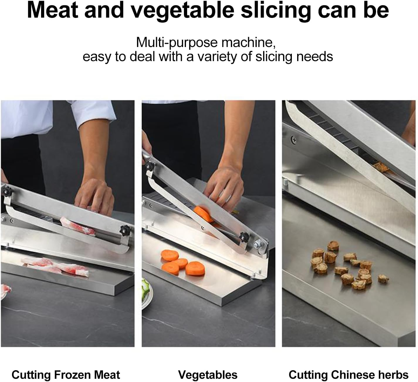 HOOMFIT Manual Bone Meat Cutter, Adjustable Stainless Steel Bone Saw Machine with Stopper and Non-Slip Pads, Frozen Meat Cutter for Cutting Ribs Fish Chicken Beef Duck (Small Size) - Silver (Color) image number 2