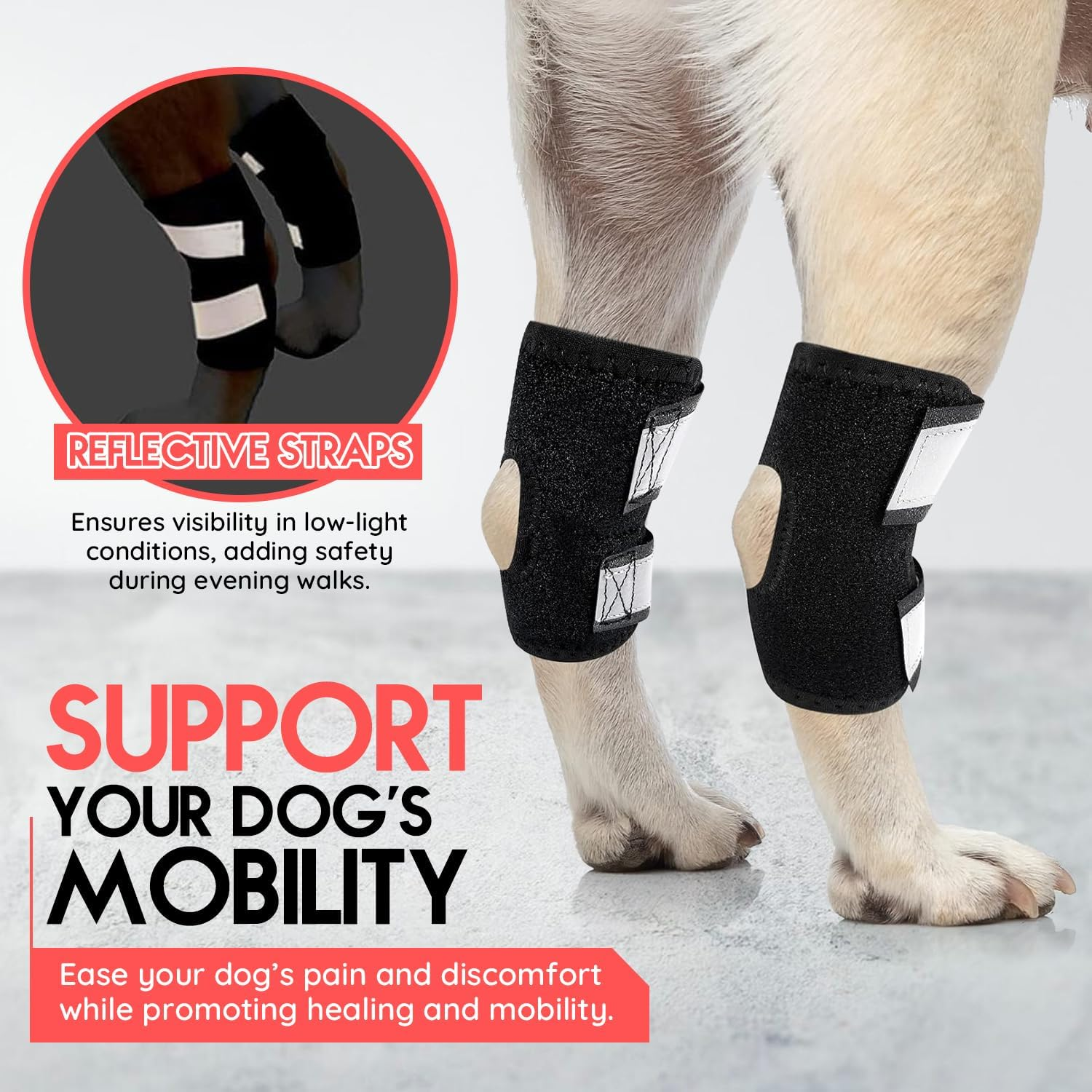 Dog Rear Leg Braces [Pair] Wraps with Safety Reflective Straps for Joint Injury and Sprain Protection, Wound Healing, Arthritis Pain Relief and Increased Stability for Large Dogs &ndash; Adjustable (XS)