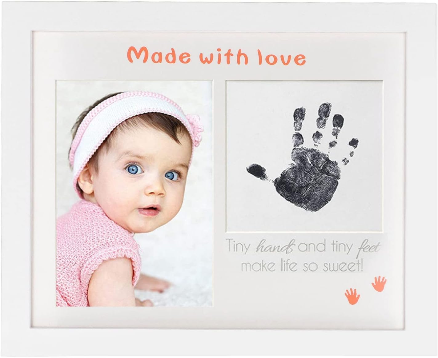 Baby Handprint Footprint Maker Kit, Baby Handprint Footprint Maker Kit Photo Frame Black Ink Keepsake Newborn Imprint Set (White Photo Frame) image number 6