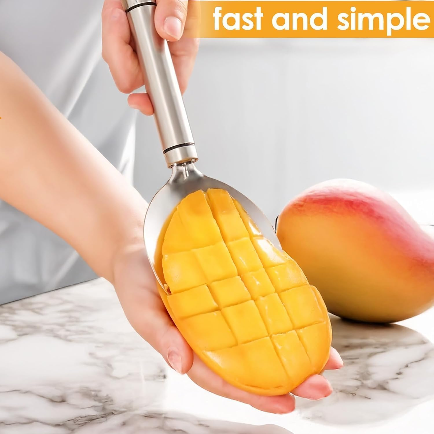 Mango Slicer, Silver Mango Cutting Tool, Stainless Steel Watermelon Slicing Tool, Mango Cutter, Divider and Corer, Mango Splitting Fruit Slicer with Non - Slip Handle, Kitchen Gadget image number 6