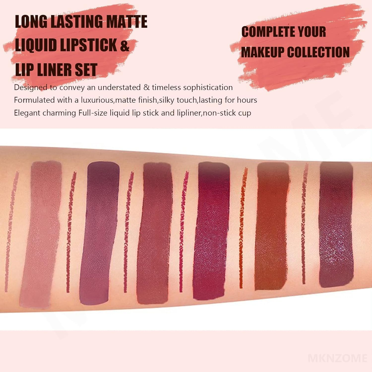 12Pcs Matte Liquid Lipstick + Lip Liner Pens Set, One Step Lips Makeup Sets Pigment Velvety Nude Lip Stain Waterproof Long Wear Lip Gloss Make up Gift Set image number 3