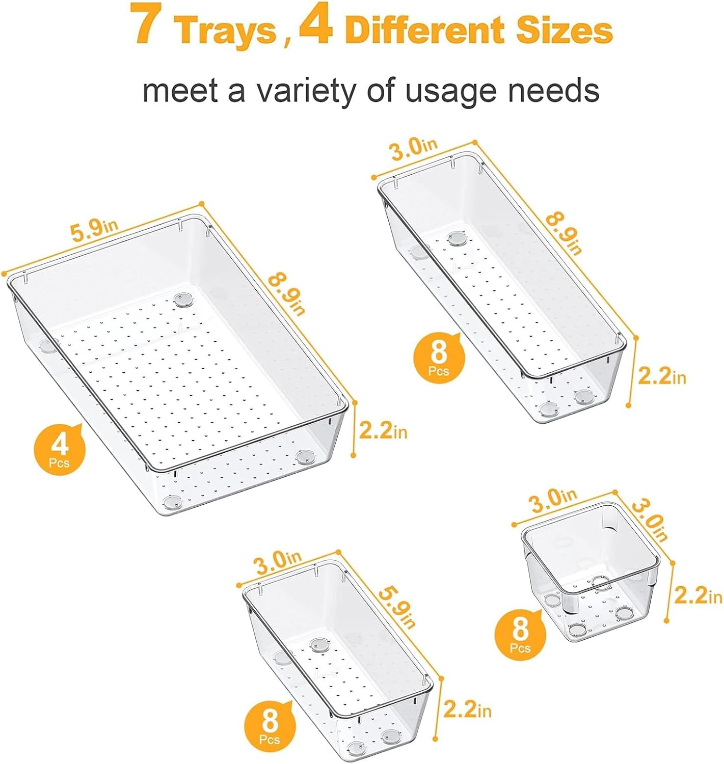 28PCS Drawer Organiser Set, 4 Sizes Clear Plastic Organisers for Vanity, Desk & Bathroom &ndash; Versatile Storage for Makeup, Jewellery & Small Itemsstackable Drawer Organizers, Ideal for Home Organisation image number 3