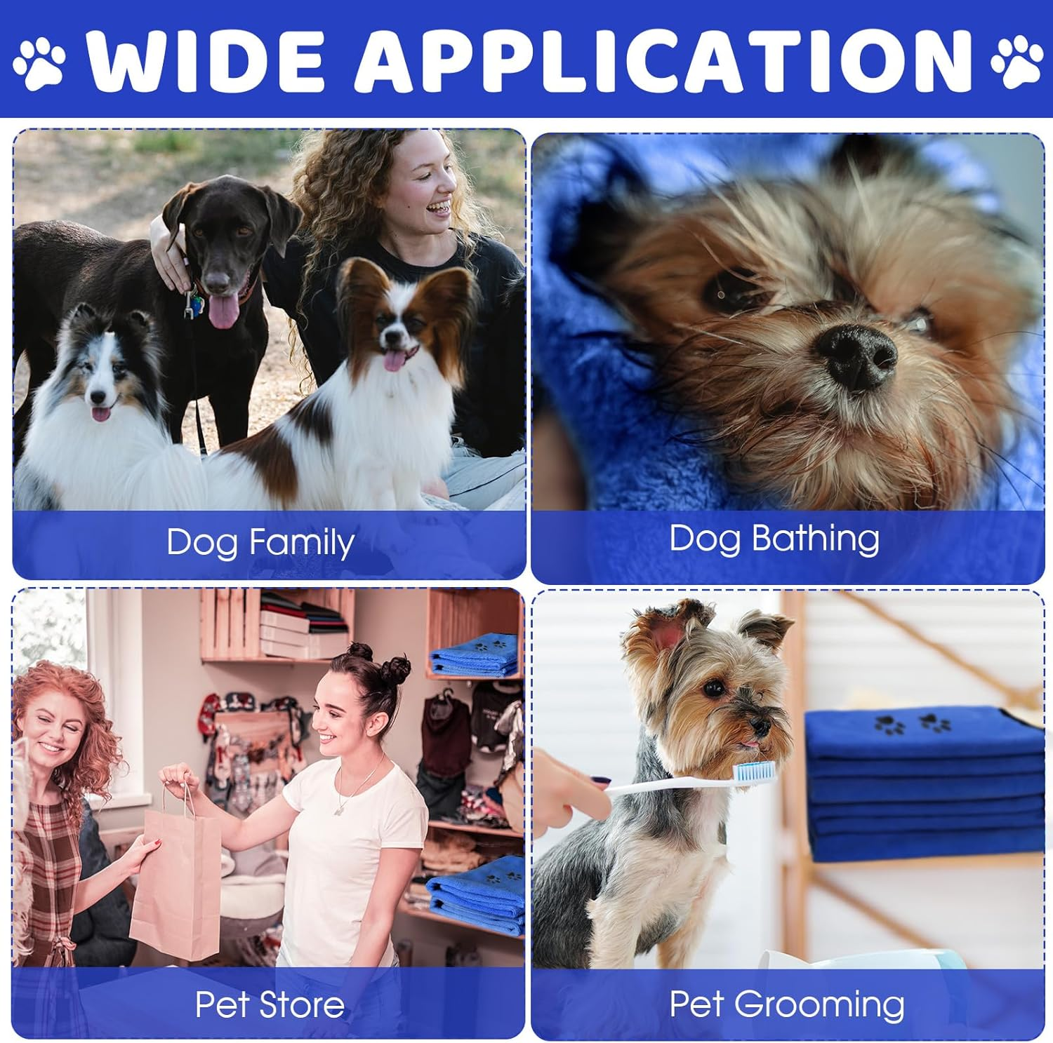 Chumia 8 Pcs Microfiber Dog Towels 20 X 35 Inch Soft Absorbent PET Bath Towel for Drying Dogs Grooming Towel Bulk with Embroidered Paw for Small, Medium, Large Dogs and Cats (Dark Blue) image number 4