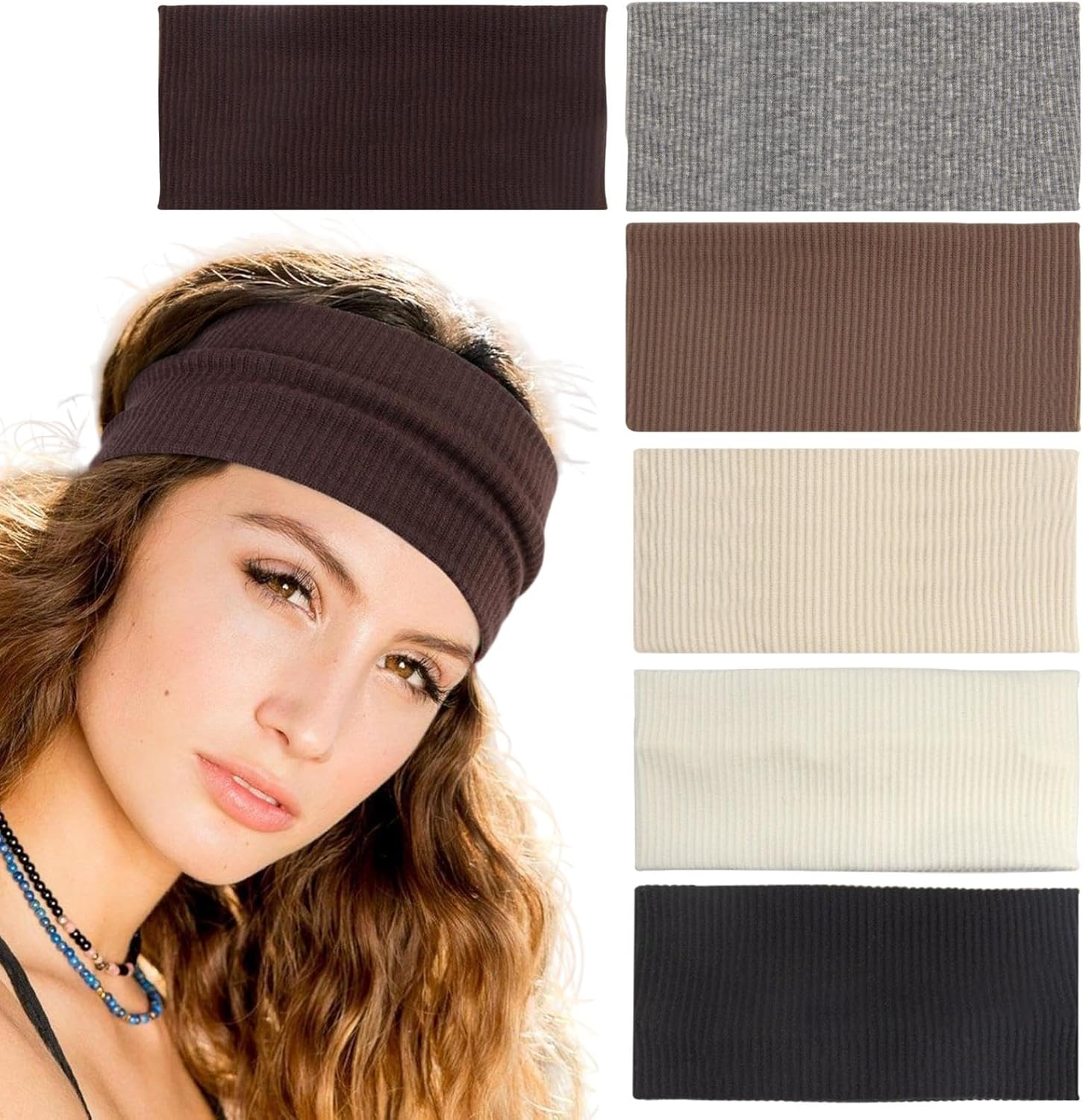 Pack of 6 Women'S Headbands, Elastic Width, Hair Band, Boho Soft, Headband Sport Yoga Fashion Hair Accessories image number 4