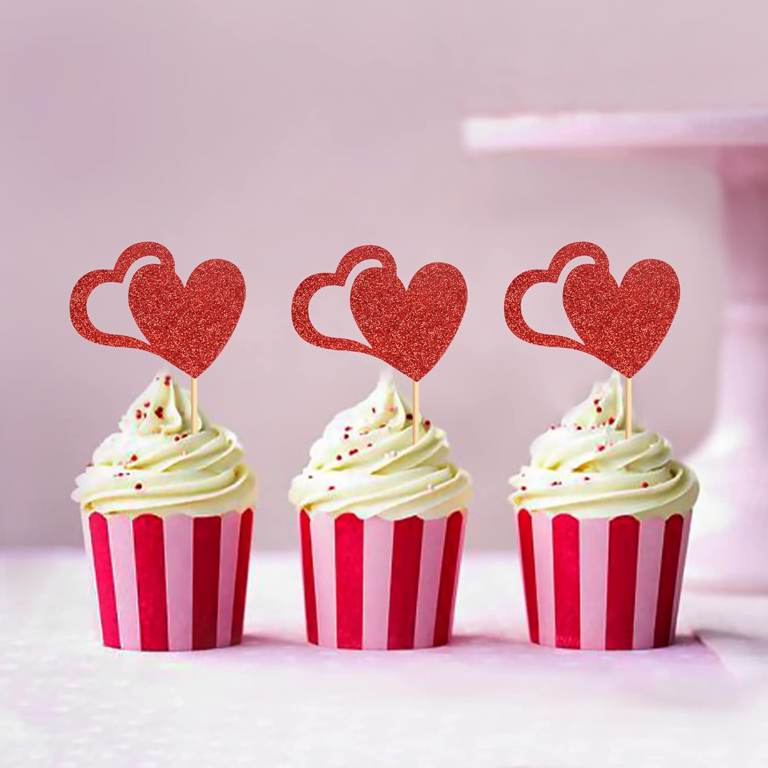 24 Pack Heart Cupcake Toppers Valentine'S Day Cupcake Picks Cute Design Love for Wedding Bridal Anniversary Baby Shower Party Birthday Decorations Supplies Red image number 4