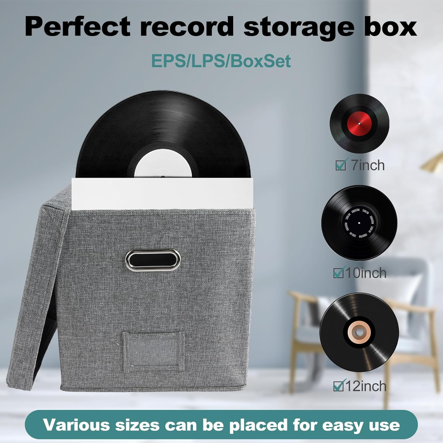 Vinyl Record Storage Box with Lid Stackable Album Storage Organizer Can Hold 50 Albums Record Storage Album Display for Photo Album Storage Birthday New Year Anniversary 33&times;33&times;33Cm image number 5