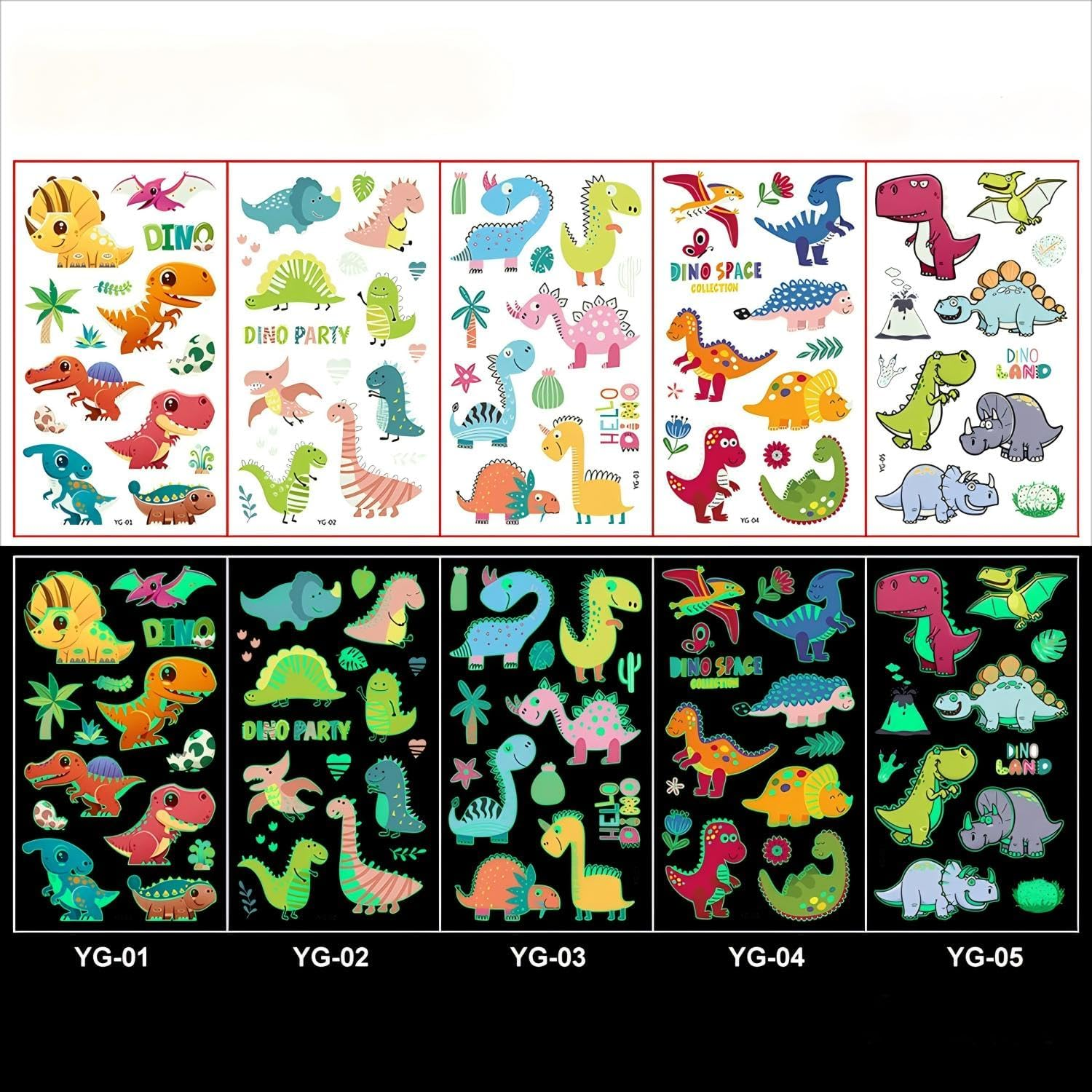 Lehuan 20 Sheets Luminous Tattoo Stickers for Kids, Mixed Style Temporary Cartoon Tattoo, Glow in the Dark Tattoos for Boys and Girls (Pattern 2) image number 3