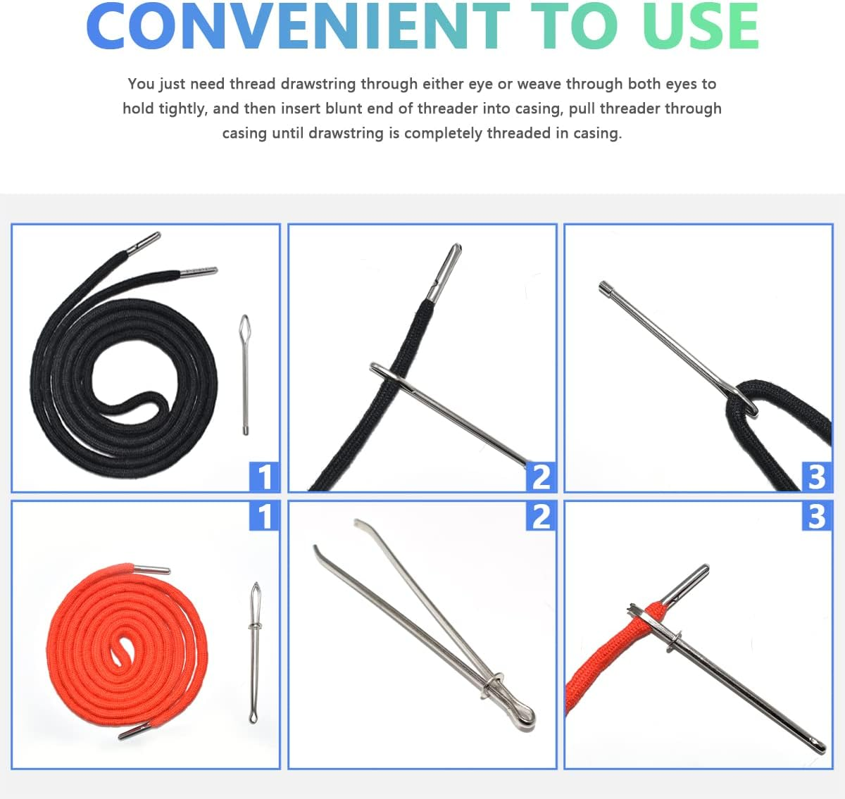 24Pcs 12 Colors Drawstring Replacement Drawstring Cords Clothing Drawstring Hoodies Drawstring with 4Pcs Drawstring Threaders and 10Pcs Plastic Cord Locks (51" Long) image number 5