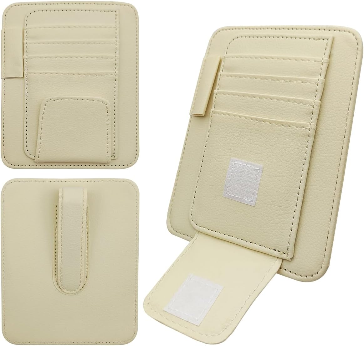 SENHAI Car Sun Visor Organizer for Car, 2 Pcs Small Leather Car Card Sleeve Pocket Organizer, Car Visor Organizer Storage Pouch for Hold Card, Sunglass Holder, Pen (Beige & Black) image number 1