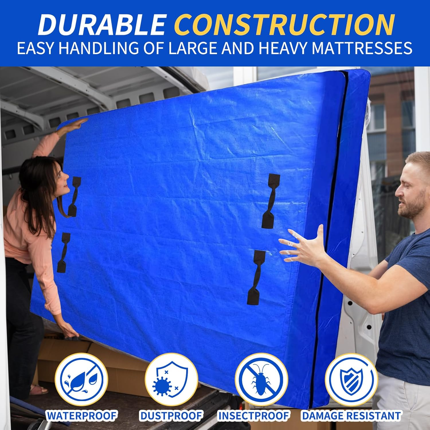 TNGAMFGT Queen Size Reusable Mattress Bags for Moving with Handles, Zip Closure, Mattress Storage Bag, Extra Thick Mattress Bags for Storage(Queen Size,208 * 160 * 38Cm) image number 2