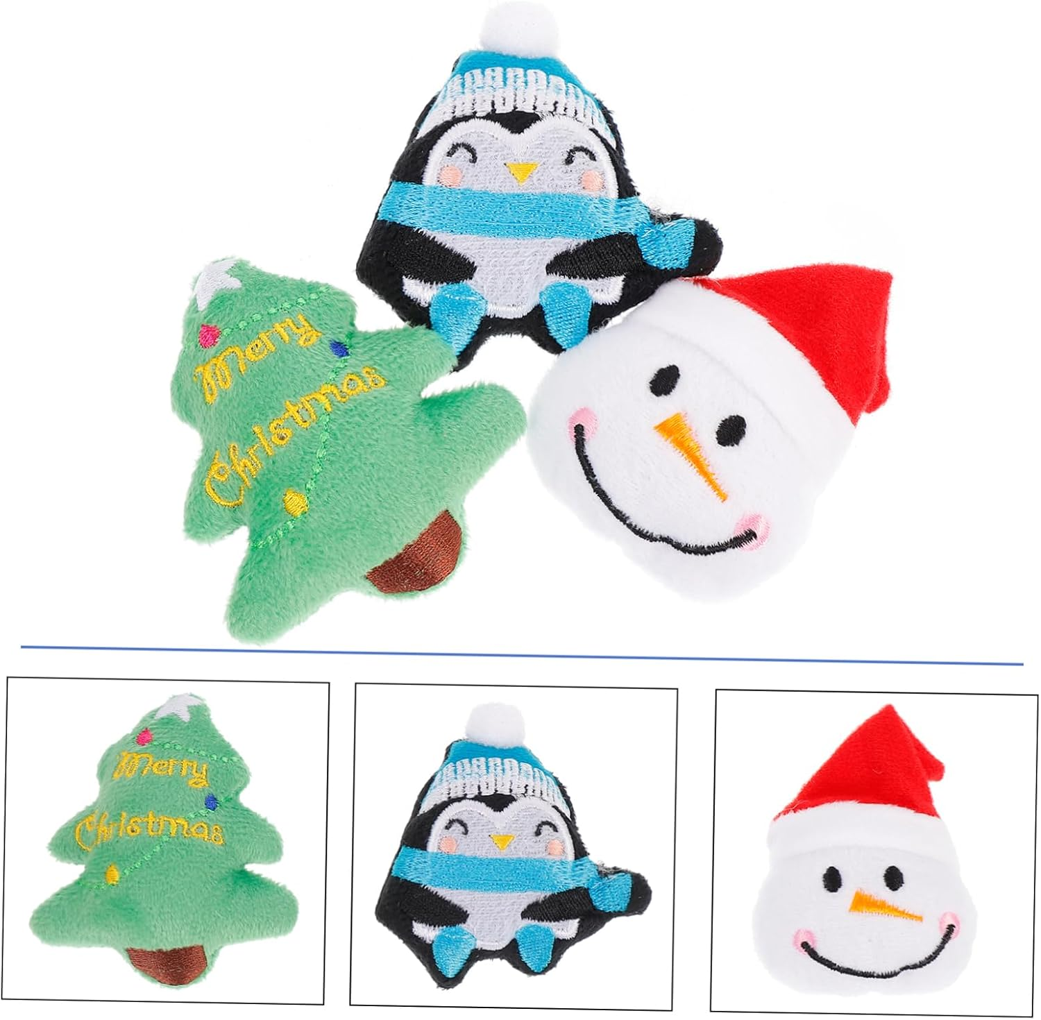 3Pcs Plush Christmas Pet Toy Penguin Snowman Christmas Tree Safe Chew Toys for Dogs and Cats Strengthens Bonding Keeps Pets Entertained image number 2