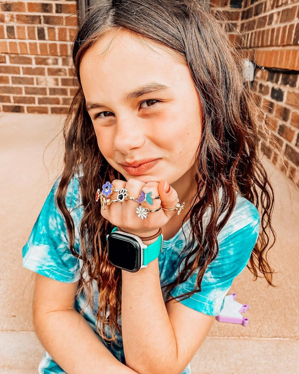 Mjartoria 7Pcs Fidget Rings for Anxiety, Shell Butterfly Unicorn Flower Stainless Steel Spinner Ring Set for Teen Girls Mood Rings Stress Relieving Wide Rings Set - Blue image number 6