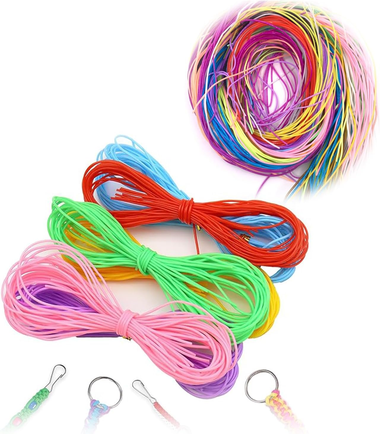 WEZCHUGHAOL 200Pcs Braided Strings Bundle, 20 Colors Plastic Bands for DIY Jewelry Making &ndash; 20 Metal Rings & 20 Hooks, Craft Supplies for Bracelets, Necklaces, Friendship Bracelet Kits image number 1