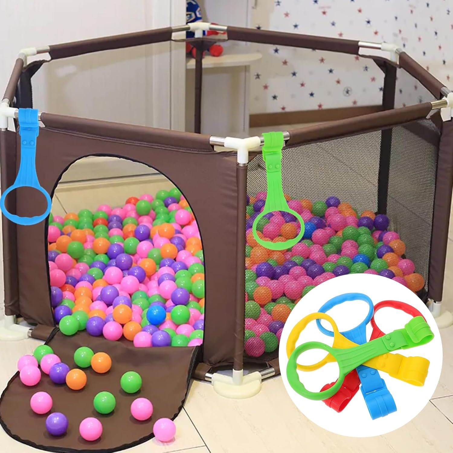 8 PCS Plastic Baby Crib Pull Rings - Kids Walking Exercises Assistant Stand up Rings for Infant Toddler Practice Tool - 4 Colors image number 3