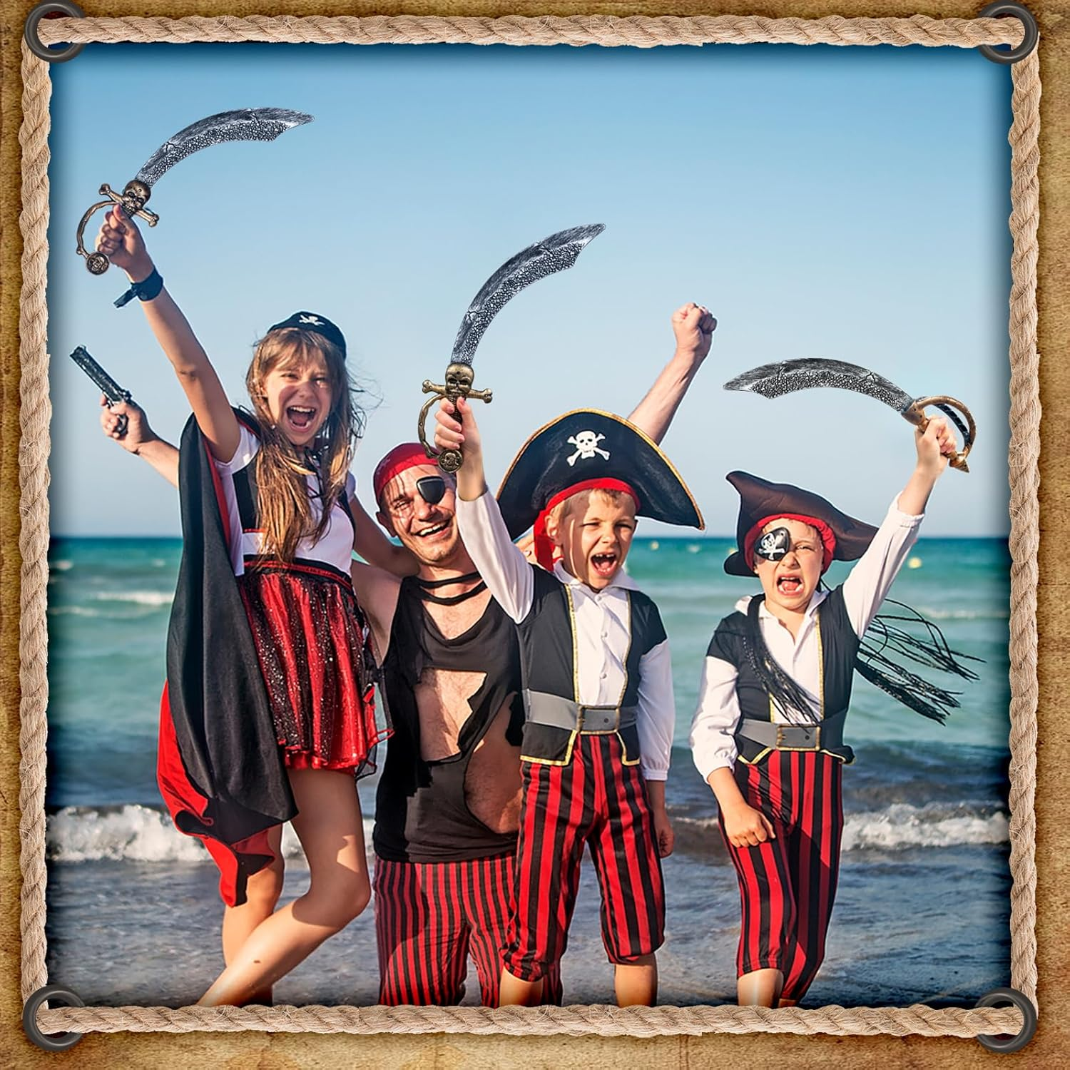 2Pcs Pirate Sword,18" Plastic Toy Sword for Kids,Pirate Costume Accessories for Adult Halloween Cosplay,Party Dress-Up Brown image number 4