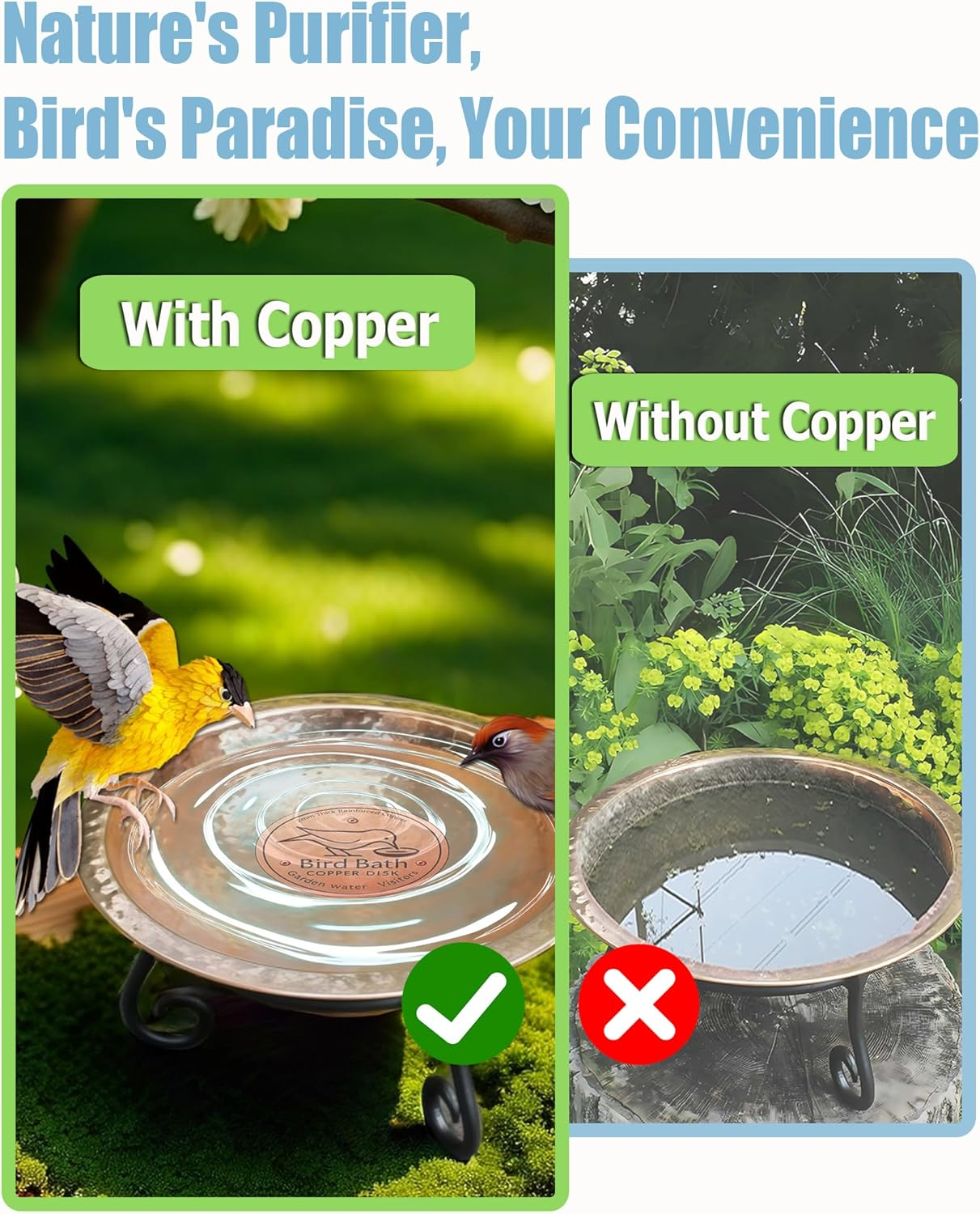 YANXIN1E 2PACKS 2025 Latest Copper Disk for Bird Bath: Copper Disc for Bird Bath Purification Plate Discs for Chicken Water Cleaning Keeps the Birdbath Clean Small Pure round Fountain Disco (2-Packs) image number 3