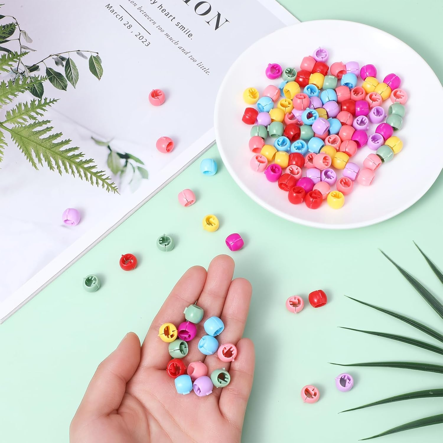 Hair Beads, 100 Pcs Mini Hair Clips Braid Clips, Rainbow Plastic Tiny Claw Clips Cute Candy Colors Hair Decorations Colorful Beads Clip Wear Hair Accessories for Women and Girls (Mixed Colors) image number 5