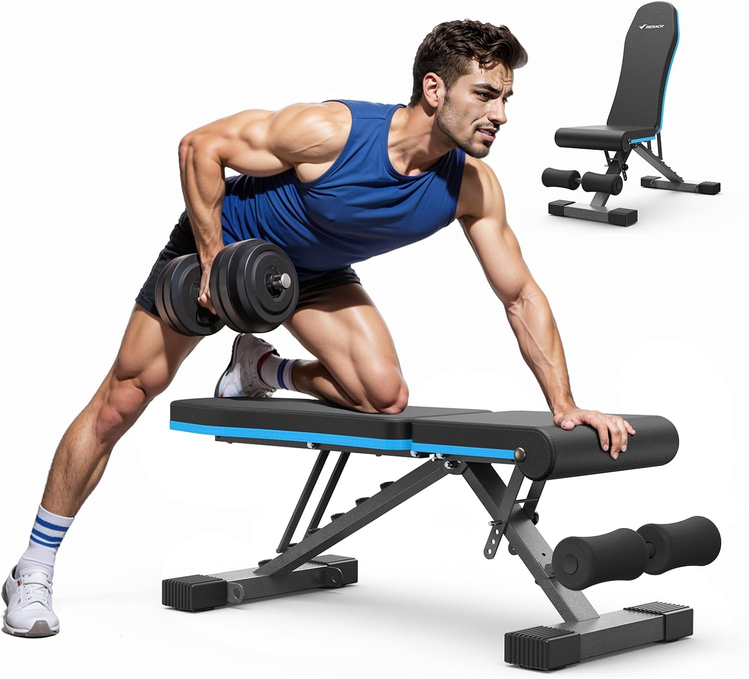 MERACH Adjustable Weight Bench Press,450Kg Fast Folding Multi Station Home Gym Equipment Workout Bench Incline,Extended Head Support for Full Body Exercise&Fitness Equipment Strength Training