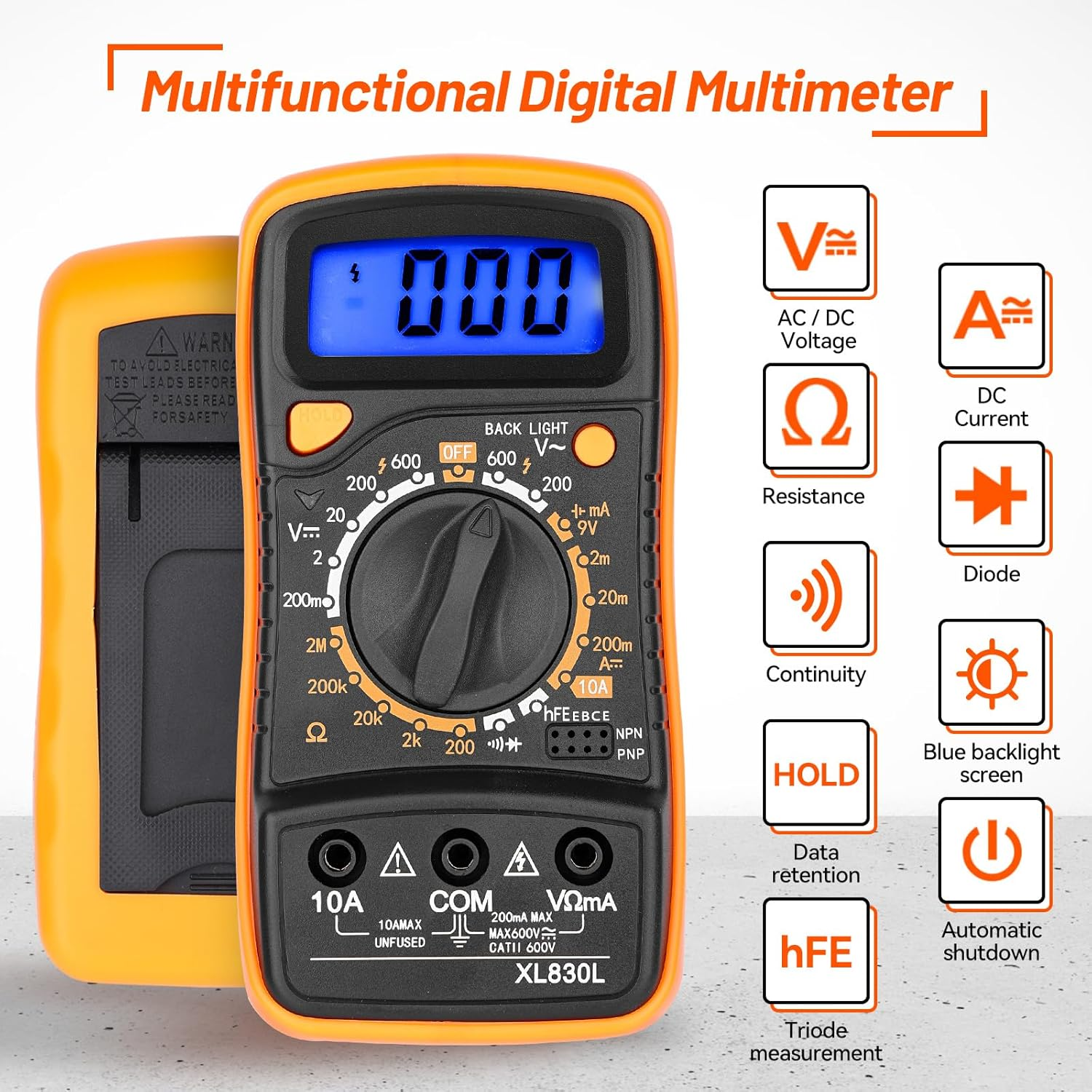 High-Precision Digital Multimeter - AC/DC Voltage Tester, Current, Resistance, Continuity, Car Battery Tester, Portable Electric Meter for Home Maintenance, Auto Repair, Electronics & Electrical DIY image number 4
