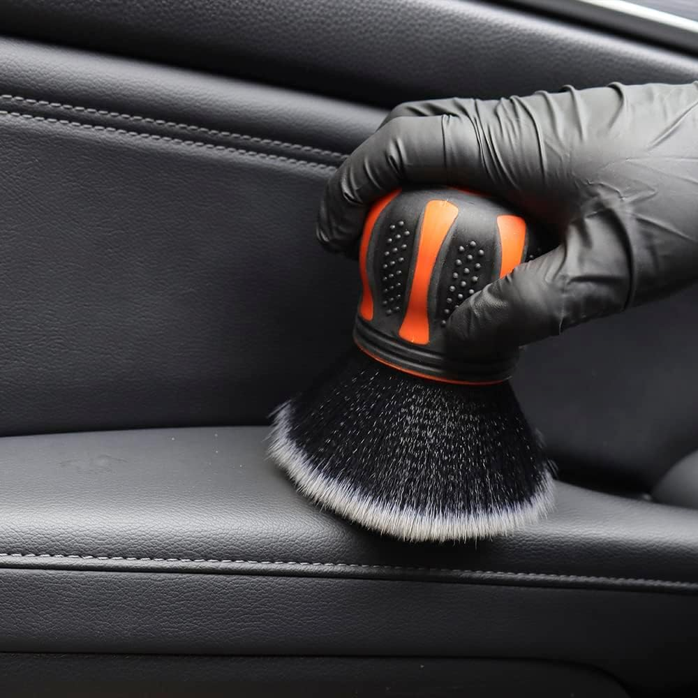 SPTA Ultra Soft Detailing Brush, Car Detail Orange Handle XL Synthetic Brush - Bristles, Comes with Storage Rack, Covers Large Area inside or outside Vehicles