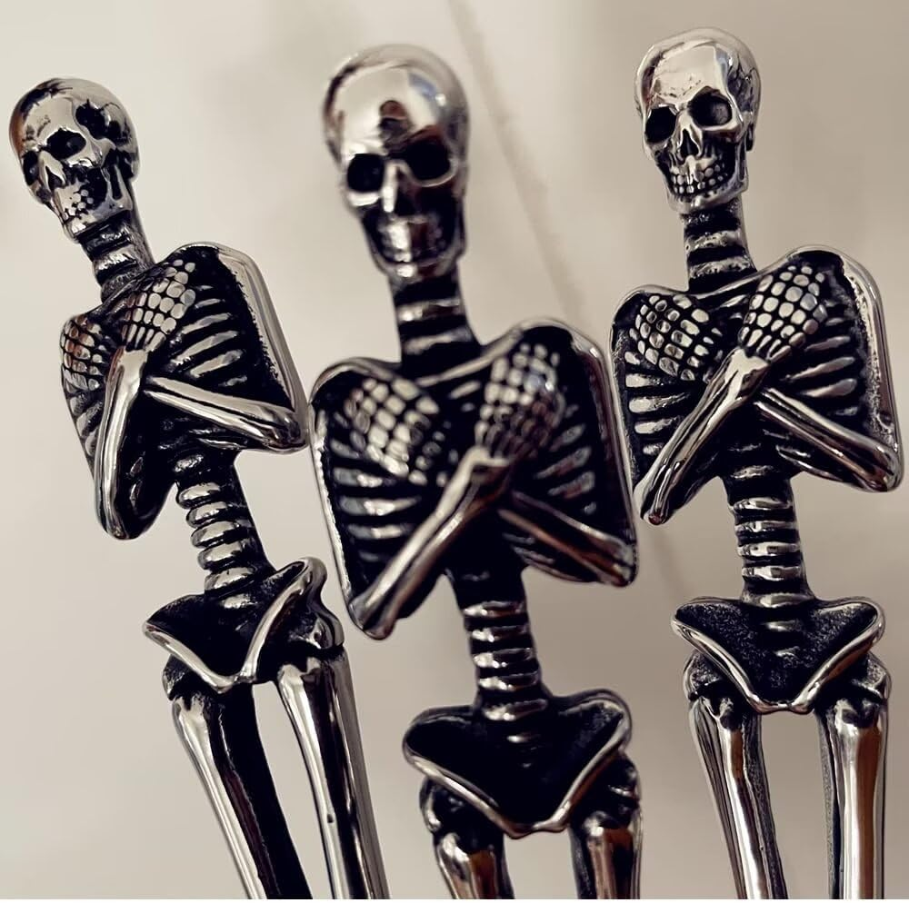 SENIURIS Skeleton Silverware Set, Personality Skull Stainless Steel Unique Design Spoon Fork for Halloween Easter and Christmas. (Skeleton with Knife) - Skeleton Set image number 7