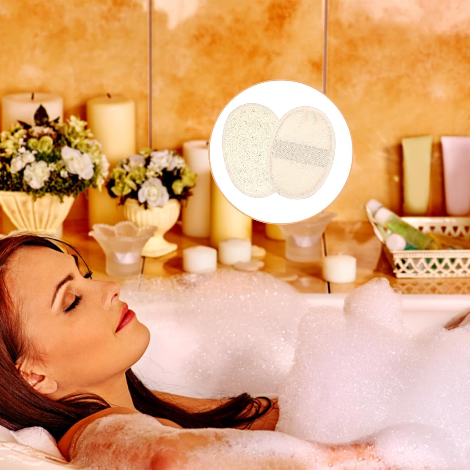 2 Pack Natural Loofah Sponge Exfoliating Body Scrubber,Eco-Friendly Shower Loofah, Exfoliating Sponge Face Wash Pads for Women and Men image number 2