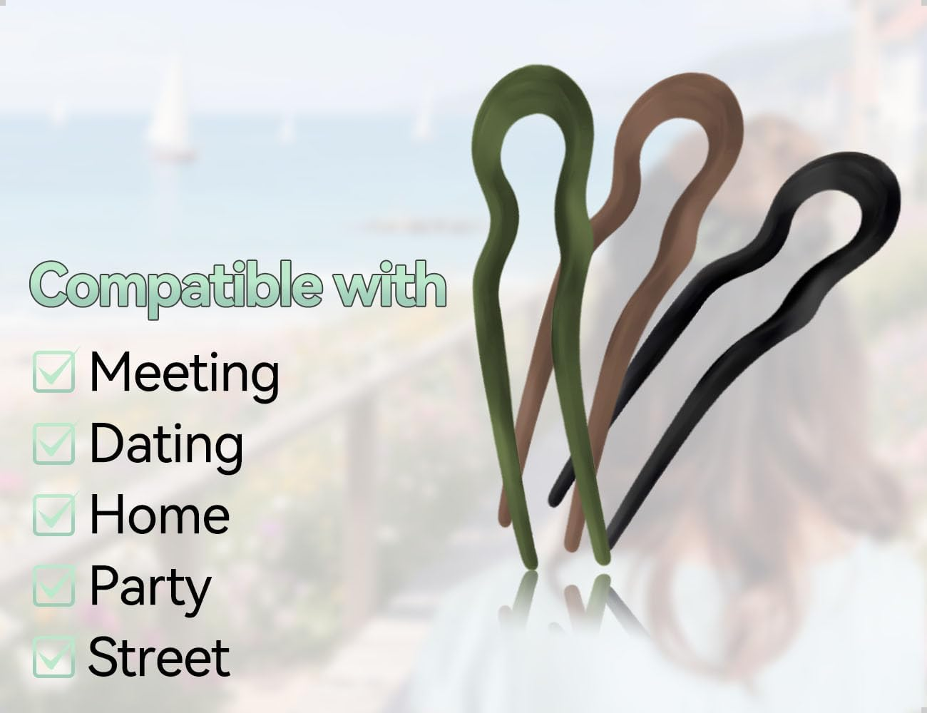 AOYEGIC Pack of 3 French U-Shaped Hairpins, Plastic Wave Shape U-Shaped Hair Fork, Frosted French Pin Suitable for Girls Fashion Trends, Fashion Accessories (3 Colours) image number 2