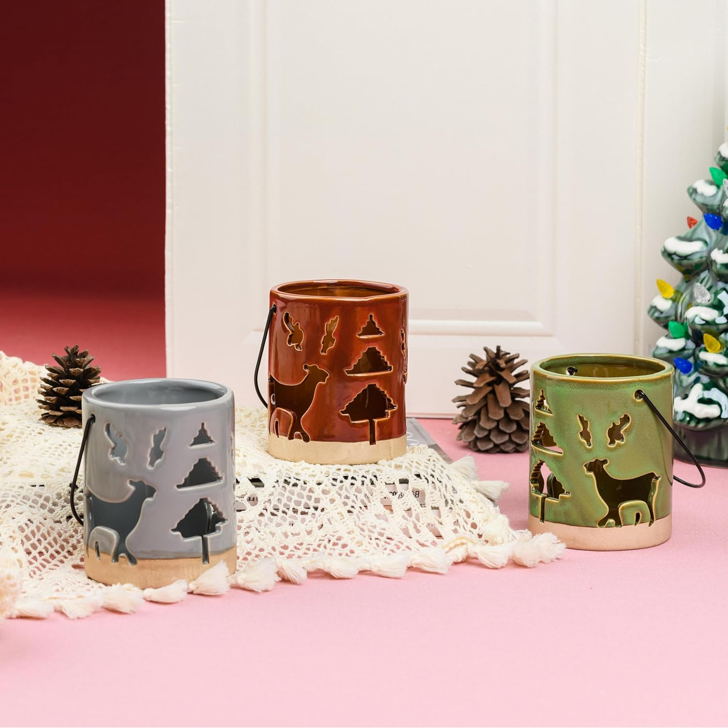 Ballarart CO Tealight Candle Holder Set of 3 - Ceramic Tea Light Candle Holder, Ceramic Home Decor for Table & Shelf, Romantic Valentines Day Gift image number 4