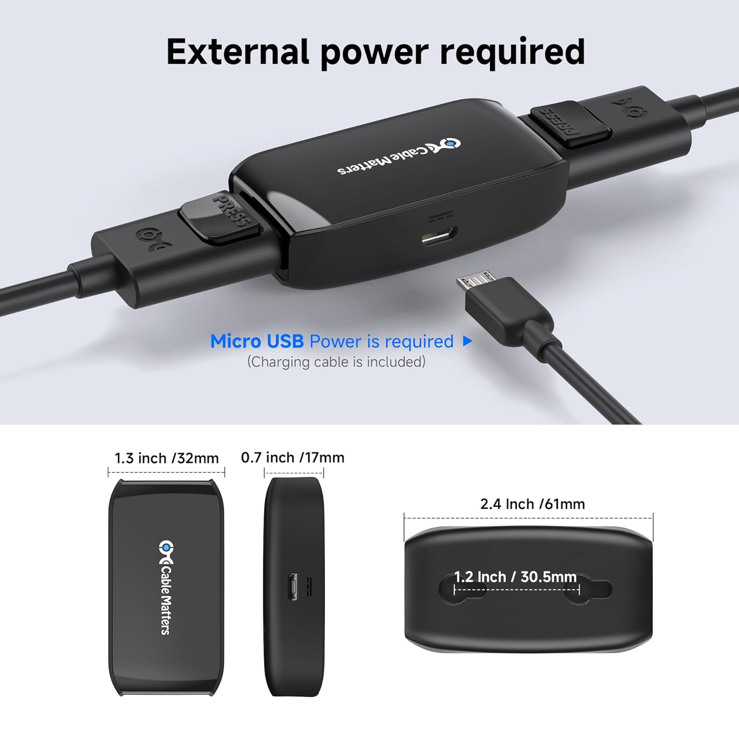 Cable Matters Displayport Repeater (Signal Booster, Amplifier) for 8K Video Resolution - Oculus Rift S, HTC Vive Pro, Gaming Monitors and More image number 2
