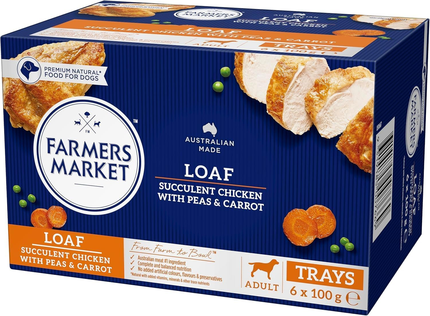 Farmer'S Market Succulent Chicken with Peas & Carrot Adult Wet Dog Food 6X100G - Hearty Loaf with Real Food & Flavour, Made with Australian Meat Loaf for Complete & Balanced Nutrition image number 2