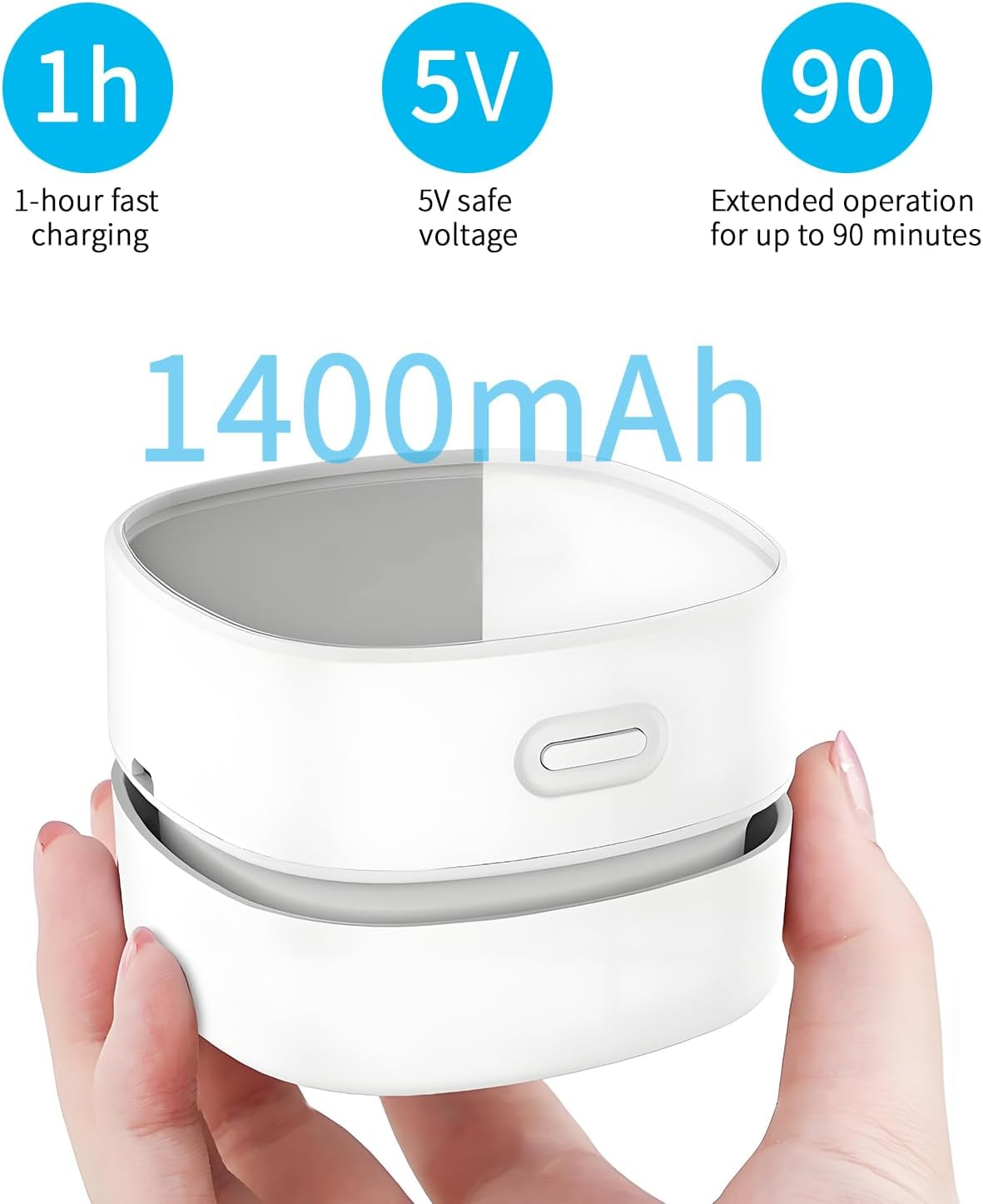 QUMOX Mini Desk Vacuum Cleaner &ndash; Cordless USB Rechargeable Tabletop Cleaner with 1400Mah Battery, Powerful Suction, for Keyboard, Dust, Crumbs, Paper Shavings, and Pet Hair (White) image number 1
