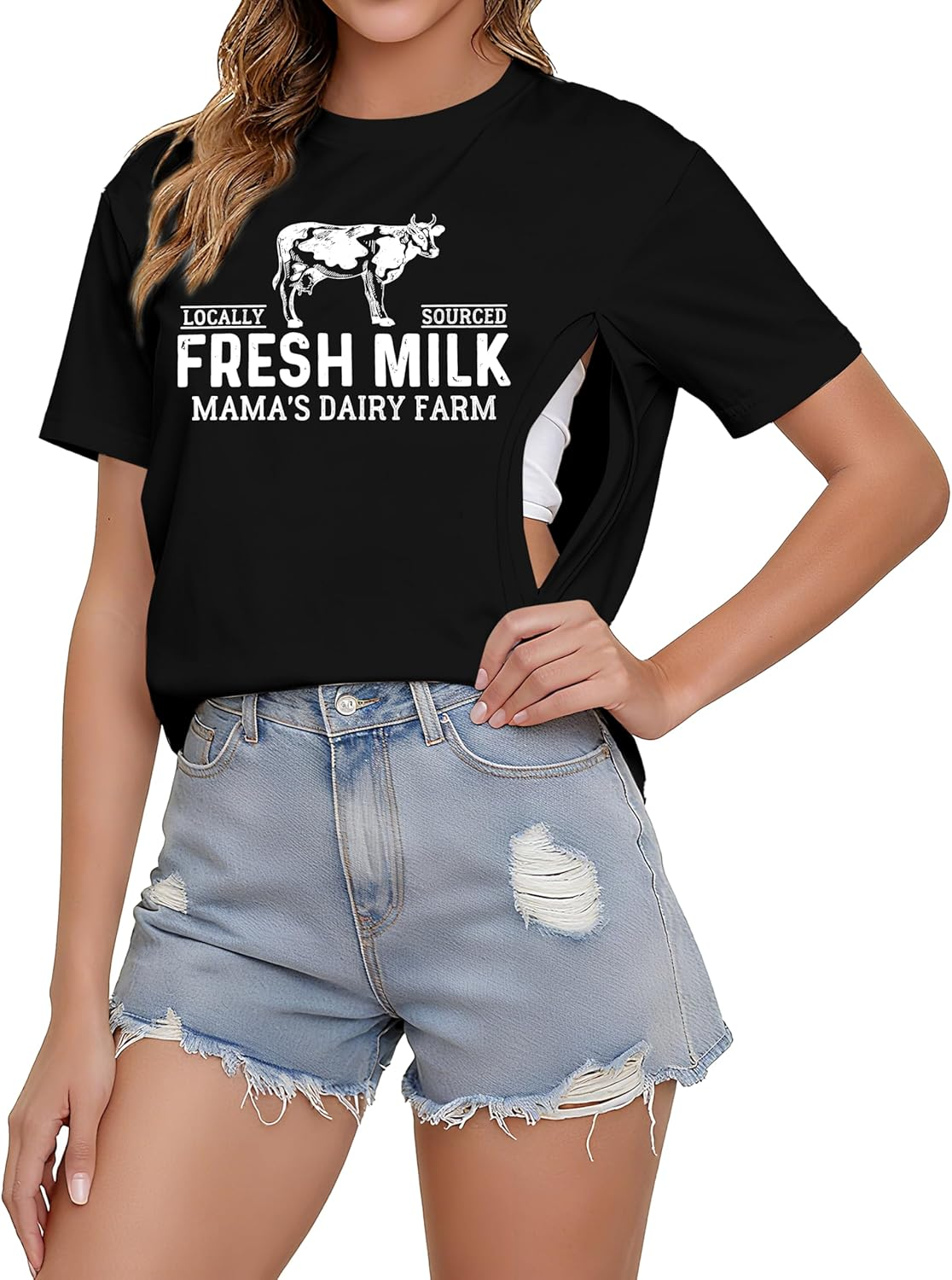 Nursing Shirts for Breastfeeding Shirt Zipper: Women Mama Nursing Graphic Tee Causal Maternity Clothes Top