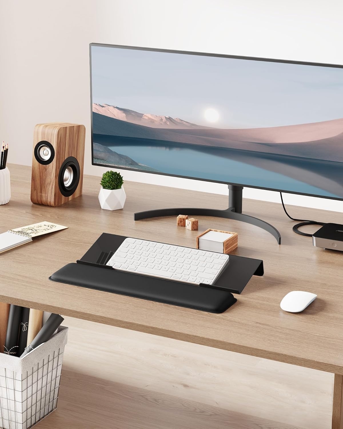 Computer Keyboard Stand with Wrist Rest - Ergonomic Keyboard Wrist Rest with Anti-Slip Base for Office Desk, Home, School (Black) image number 4