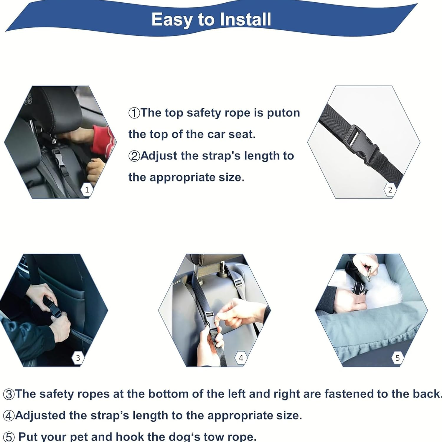 Dog Car Seat Dog Travel Car Carrier Bed with Side Pocket Storage for Cars on Travel with Safety Belt and Removable Cushion for Medium and Large Dogs